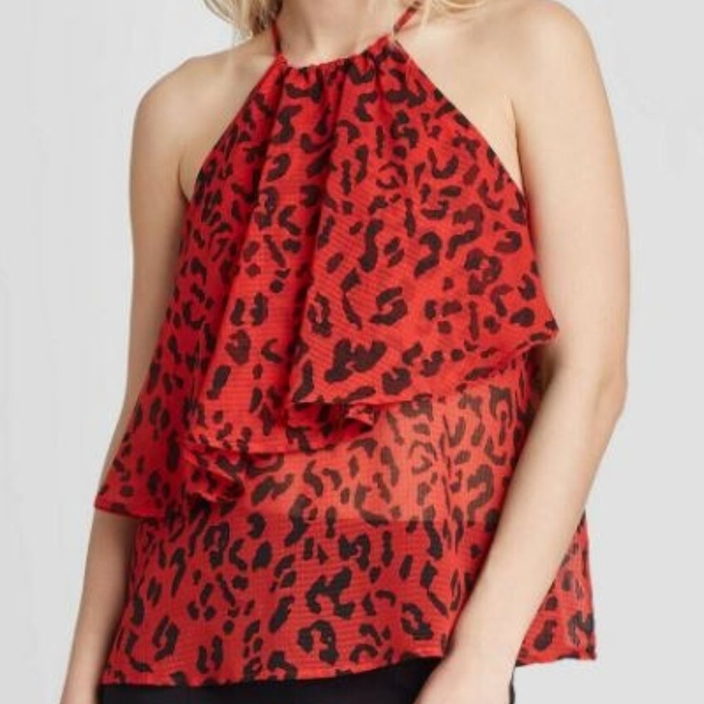 Who What Wear Red Animal Print Sleeveless Top Size XS NWT